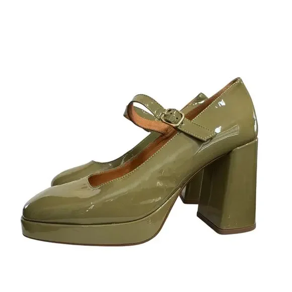 Sezane Georgia High Mary Janes Polished Pistachio Green Patent FR 39 US 8 - Picture 6 of 12
